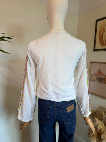 Vintage 1970s Embroidered Blouse - Size Small