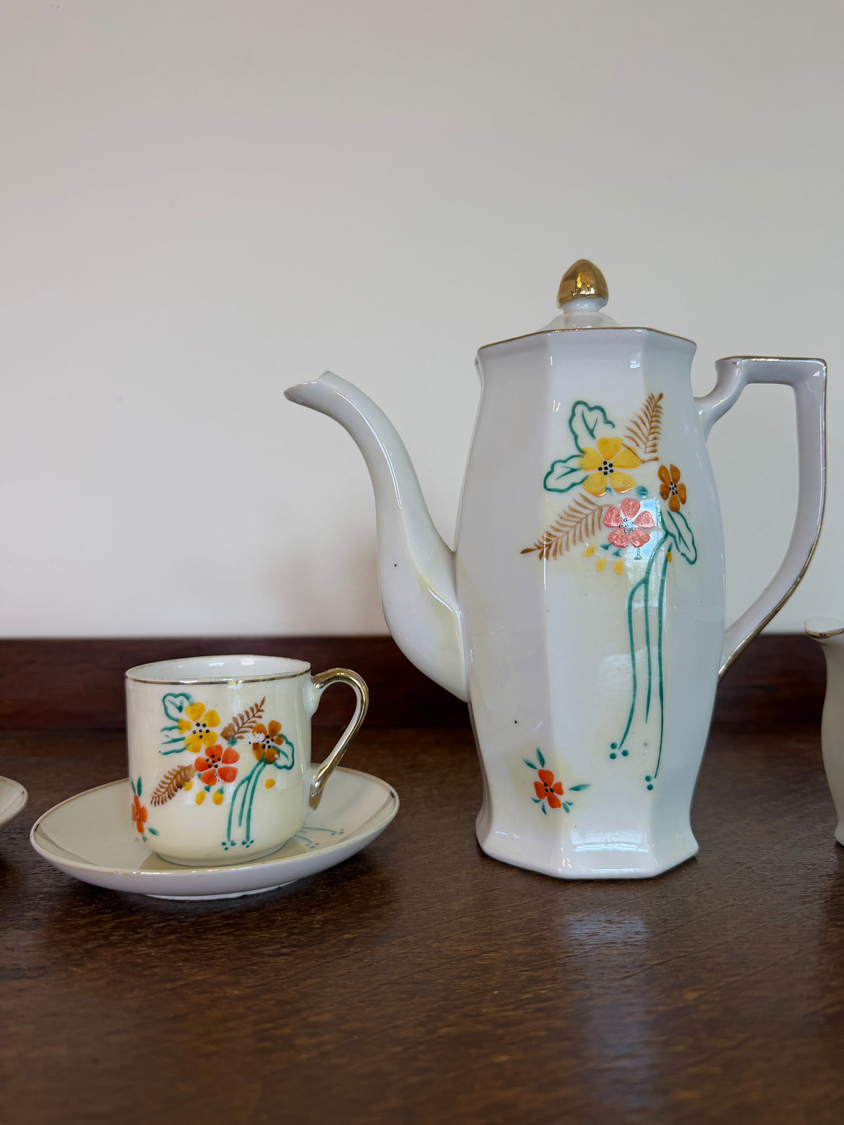 Vintage Hand Painted Miniature Ceramic Tea Pot Cup & Saucer Set
