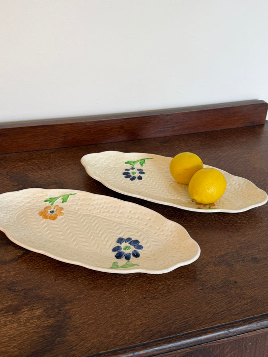 Vintage Woven Style Pottery Ceramic Serving Plates