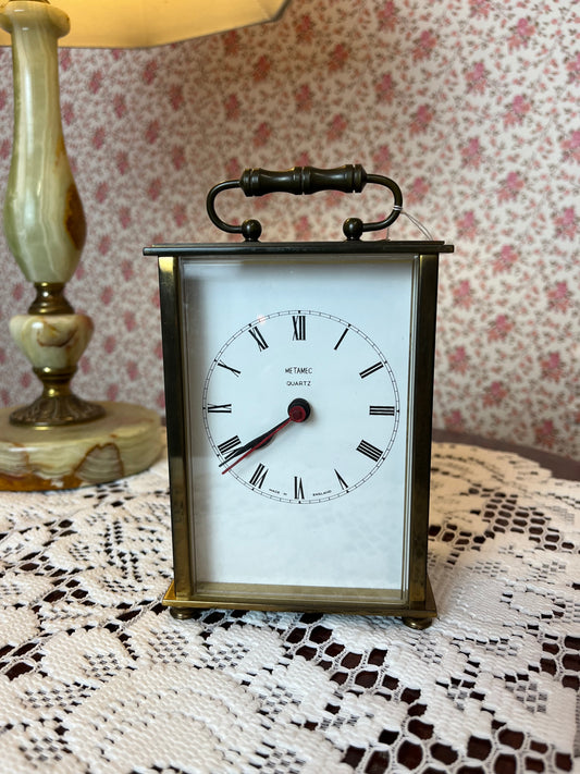 Vintage Original 1970s Metamec Brass Mantle Carriage Quartz Clock