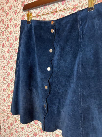 Vintage 1970s Navy Blue Suede Mini Skirt