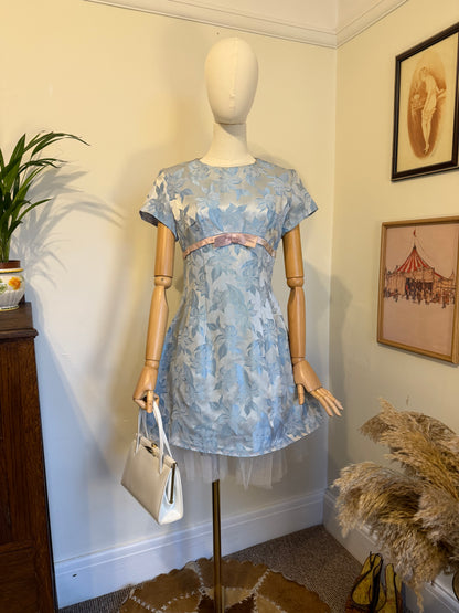 Vintage 1960s Hand Made Floral Jacquard Mini Empire Dress