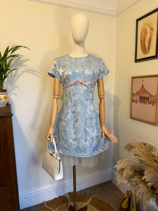 Vintage 1960s Hand Made Floral Jacquard Mini Empire Dress