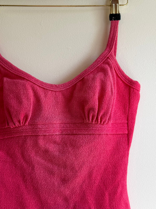 Vintage 1970s Raspberry Pink Terry Towelling Swimsuit