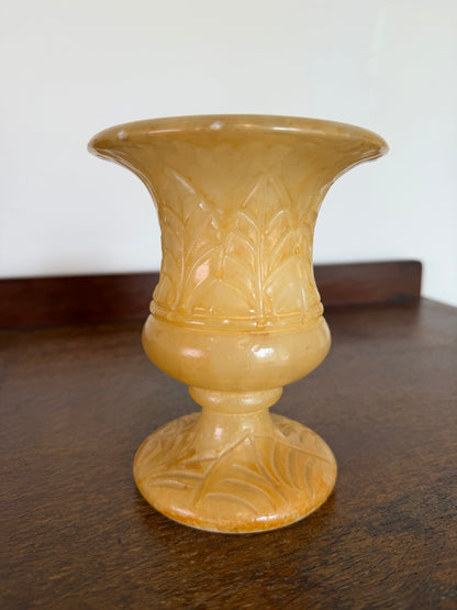 Vintage Honey Alabaster Carved Bud Vase