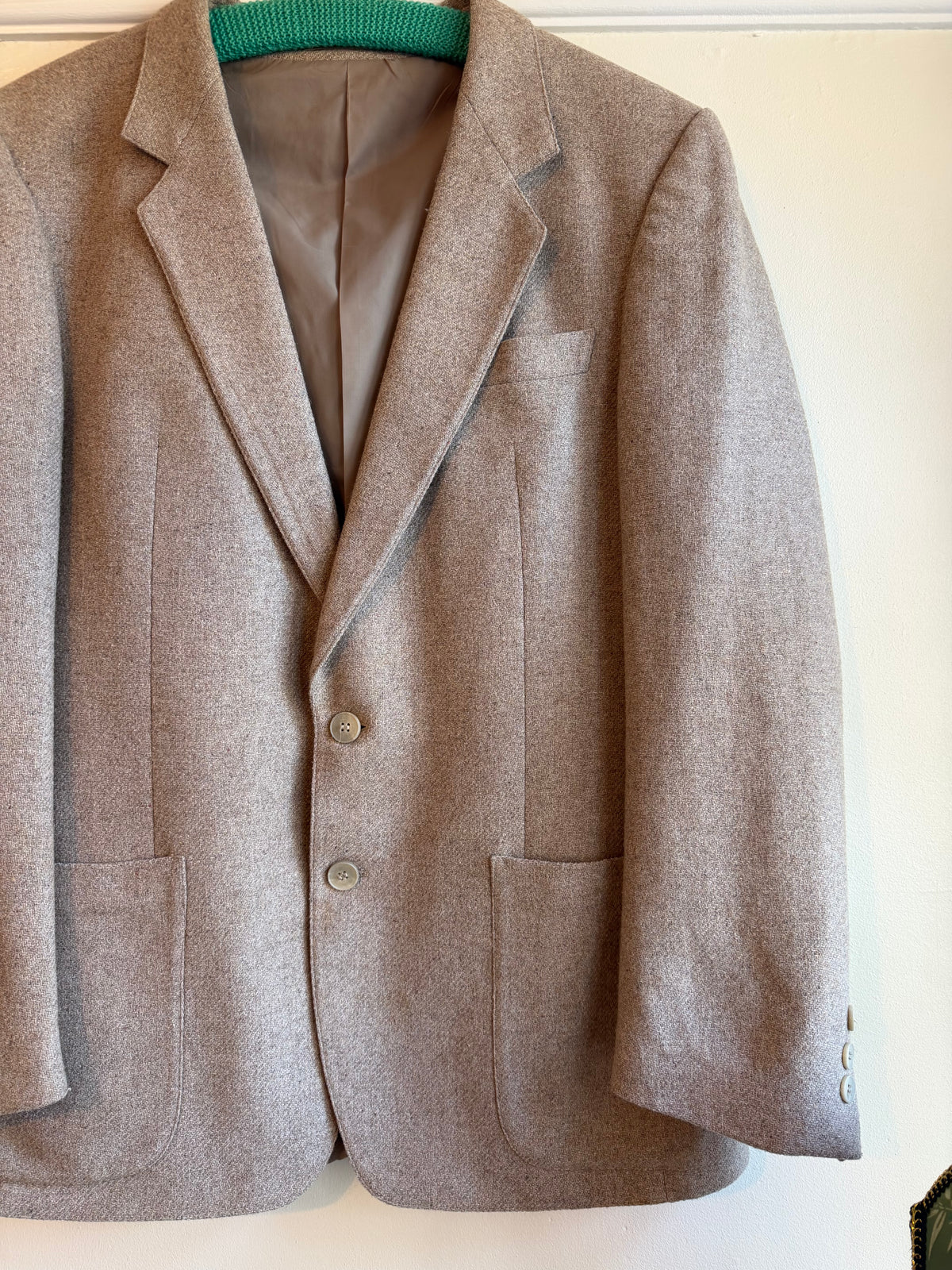 Vintage 1980s Beige Wool Blend Tailored Blazer - Size Large
