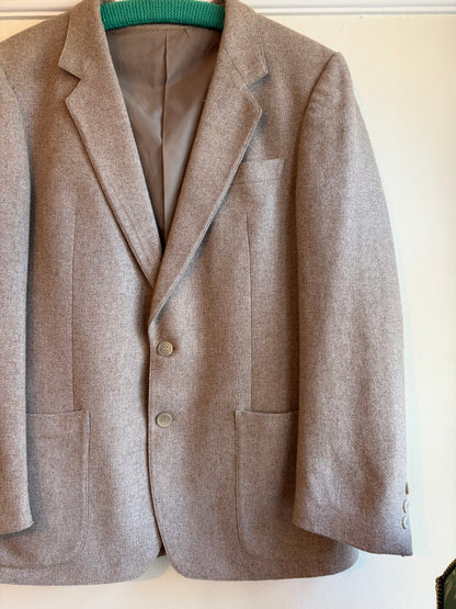 Vintage 1980s Beige Wool Blend Tailored Blazer - Size Large