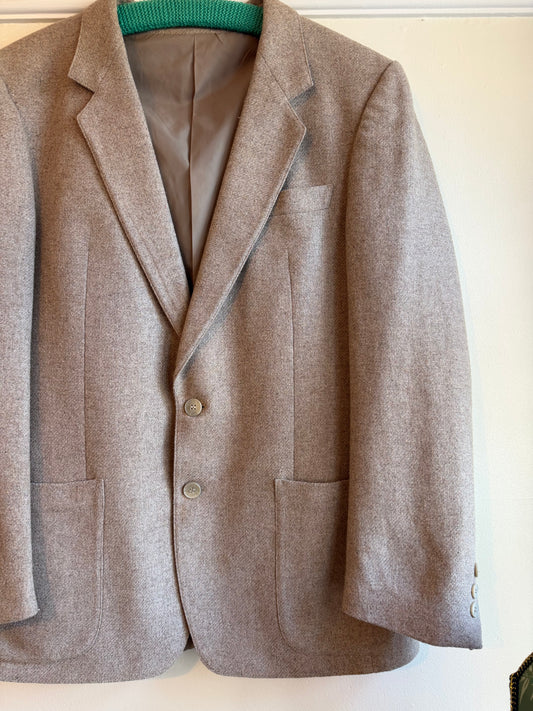 Vintage 1980s Beige Wool Blend Tailored Blazer - Size Large