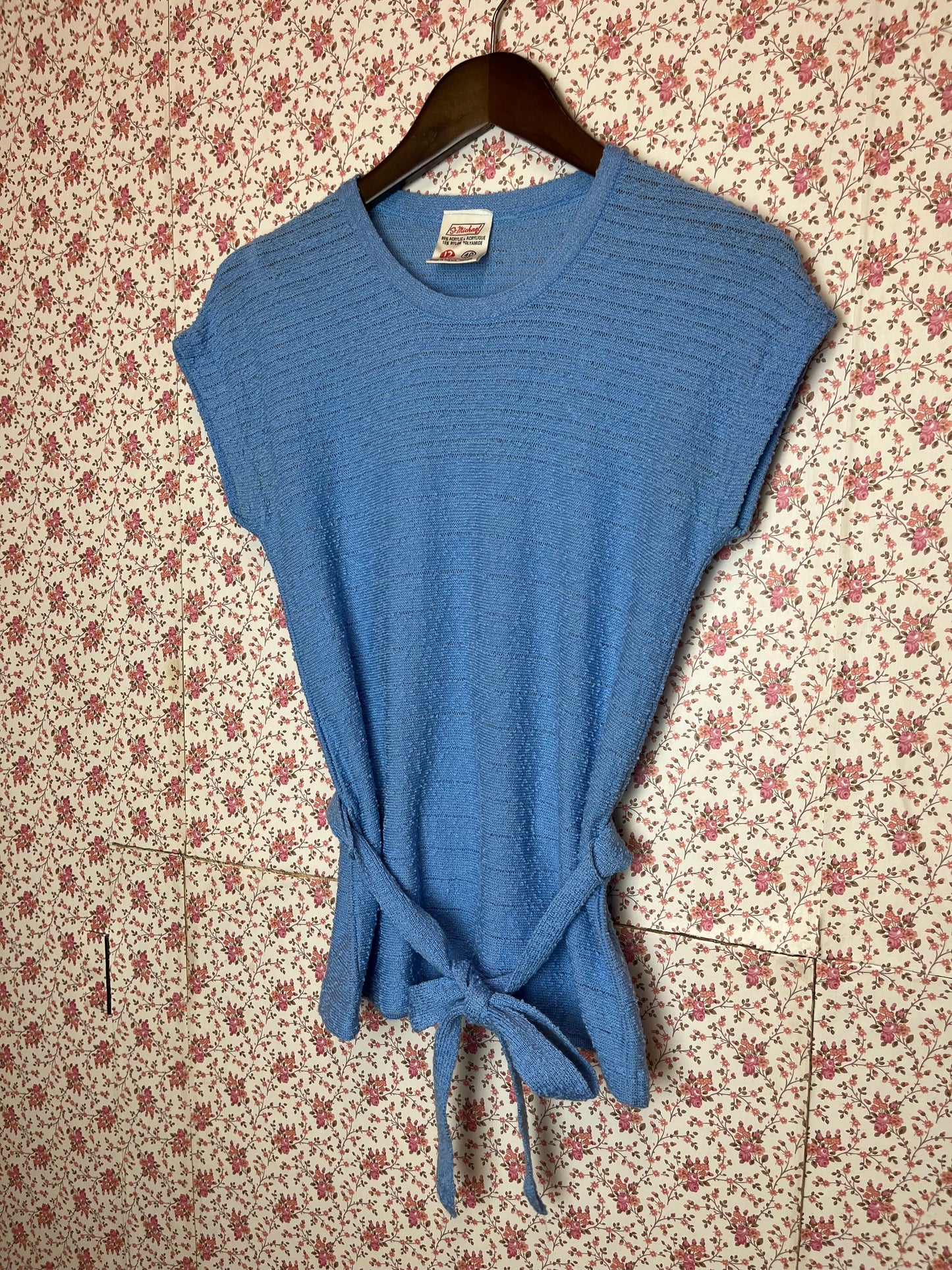 Vintage 1970s Blue Boucle Waist Tie Tee