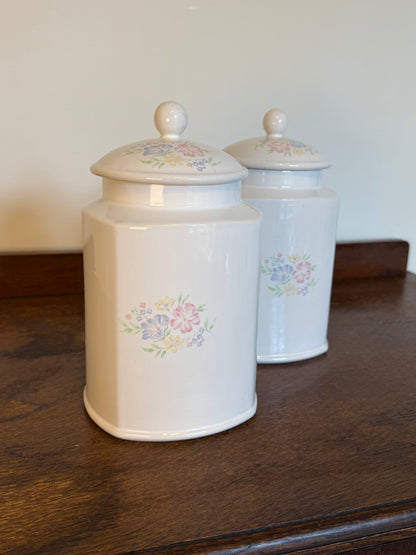 Vintage Floral Ceramic Storage Jars with Lids Set of 2