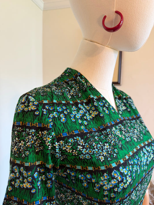 Vintage 1960s Handmade Floral Mini Tea Dress - Size X Small/Small