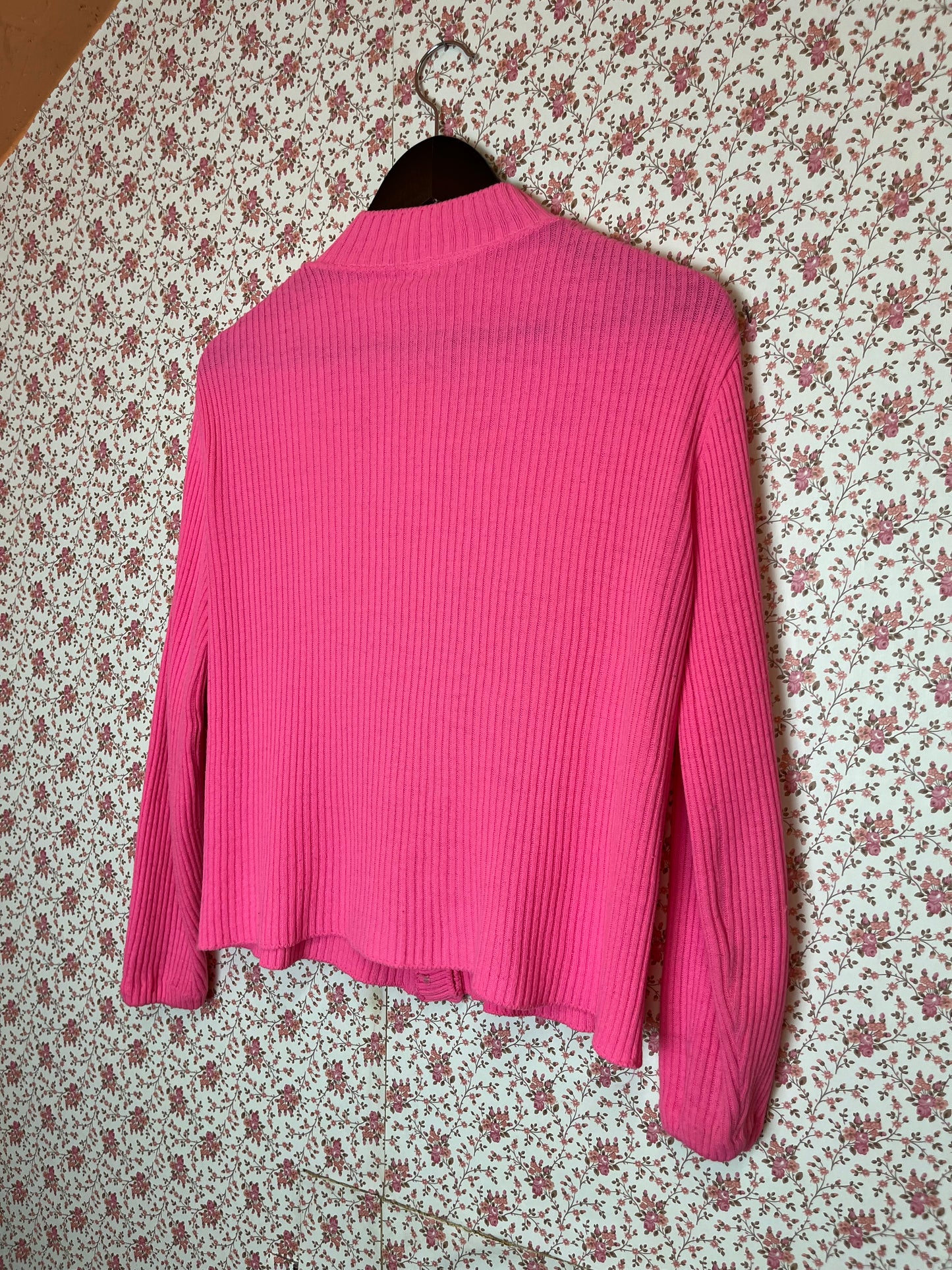 Vintage 1960s Neon Pink Ribbed Cardigan