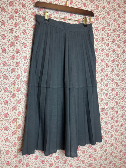 Vintage 1970s Grey Layered Pleated Wrap Midi Skirt