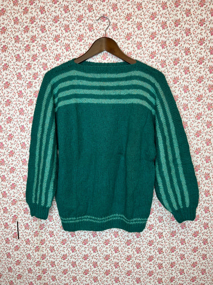 Vintage Hand Knitted Green Stripe Jumper