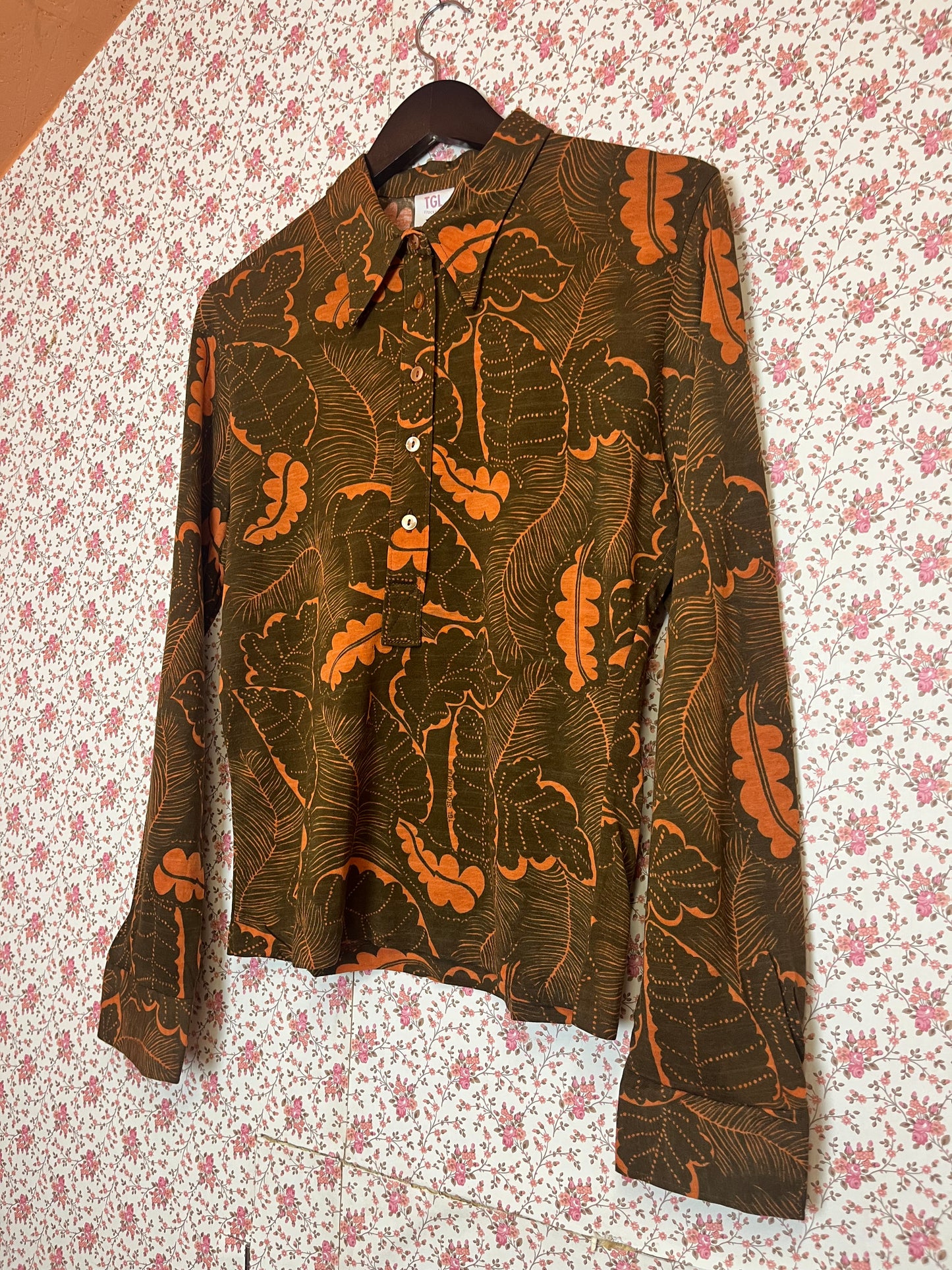 Vintage 1970s Printed Dagger Collar Popover Shirt