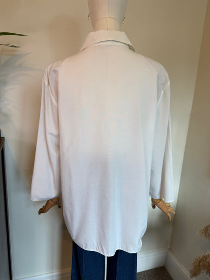 Vintage 1990s C&A Ivory Longline Blouse - Size Large