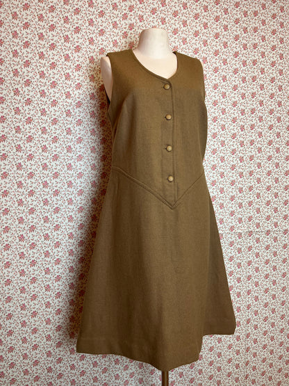 Vintage Tan Brown Wool Tweed Button Down Tunic Dress