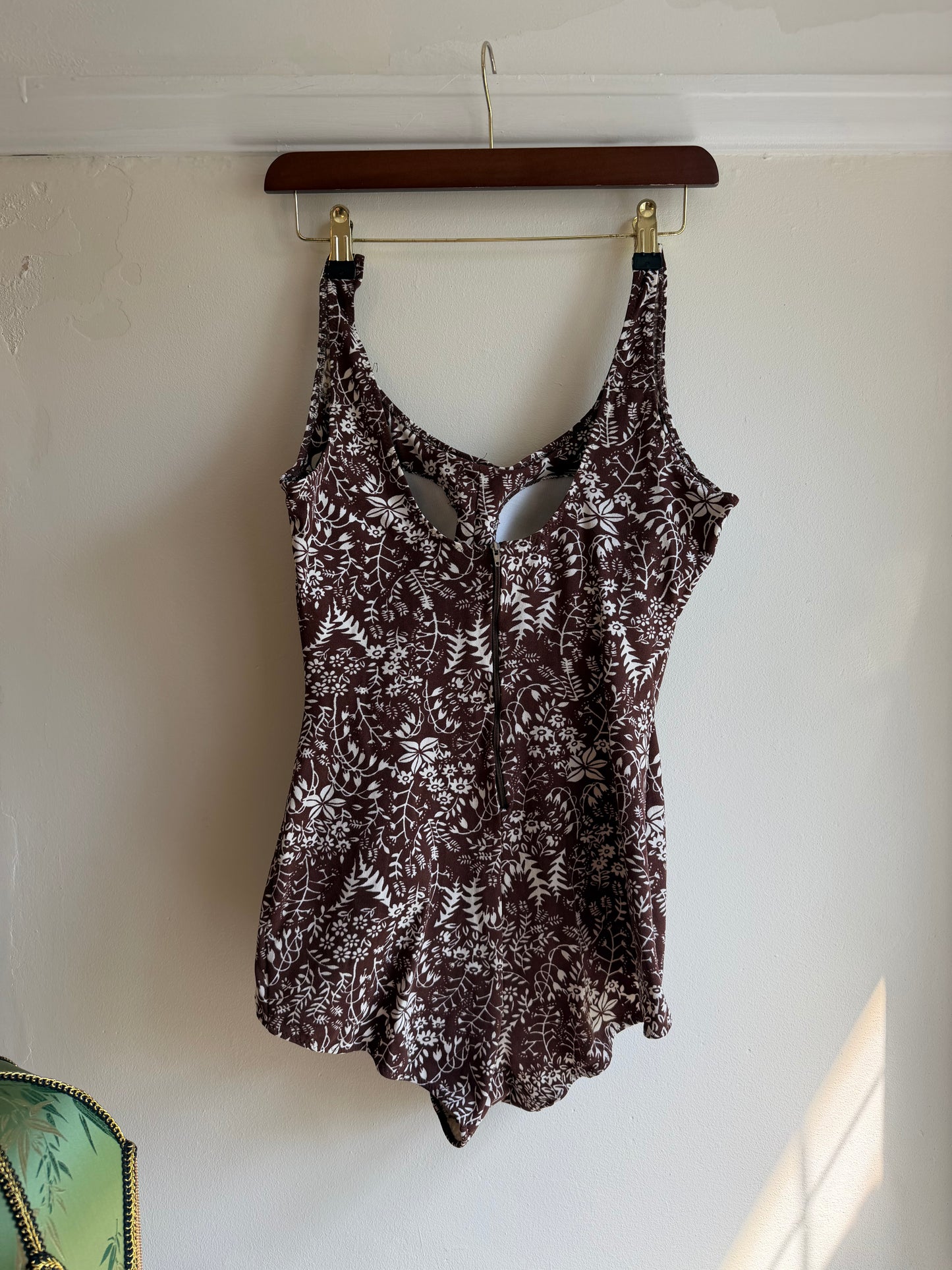 Vintage 1970s Brown Botanical Swimsuit