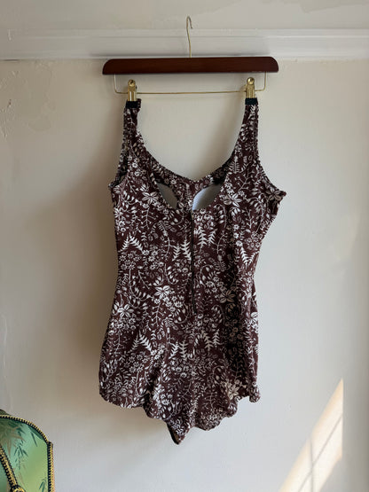 Vintage 1970s Brown Botanical Swimsuit