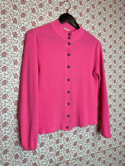 Vintage 1960s Neon Pink Ribbed Cardigan