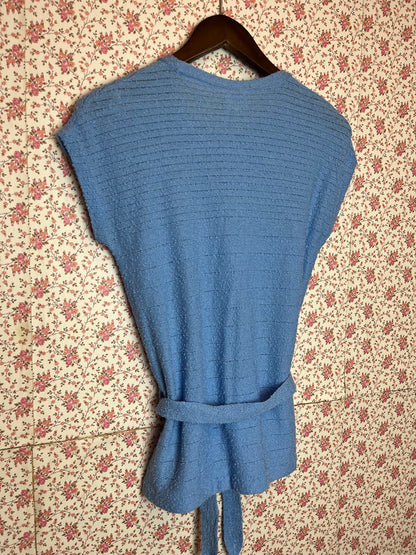 Vintage 1970s Blue Boucle Waist Tie Tee