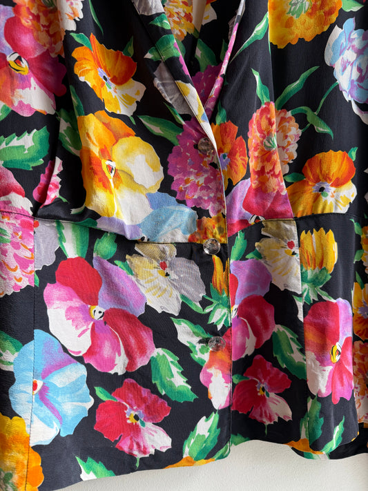 Vintage 1980s Silk Floral Blouse