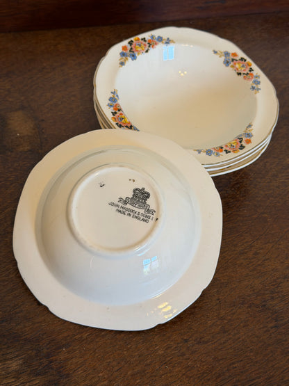 Vintage 1940s Set of 4 Vintage John Maddock & Sons Ivory Ware Floral Bowls