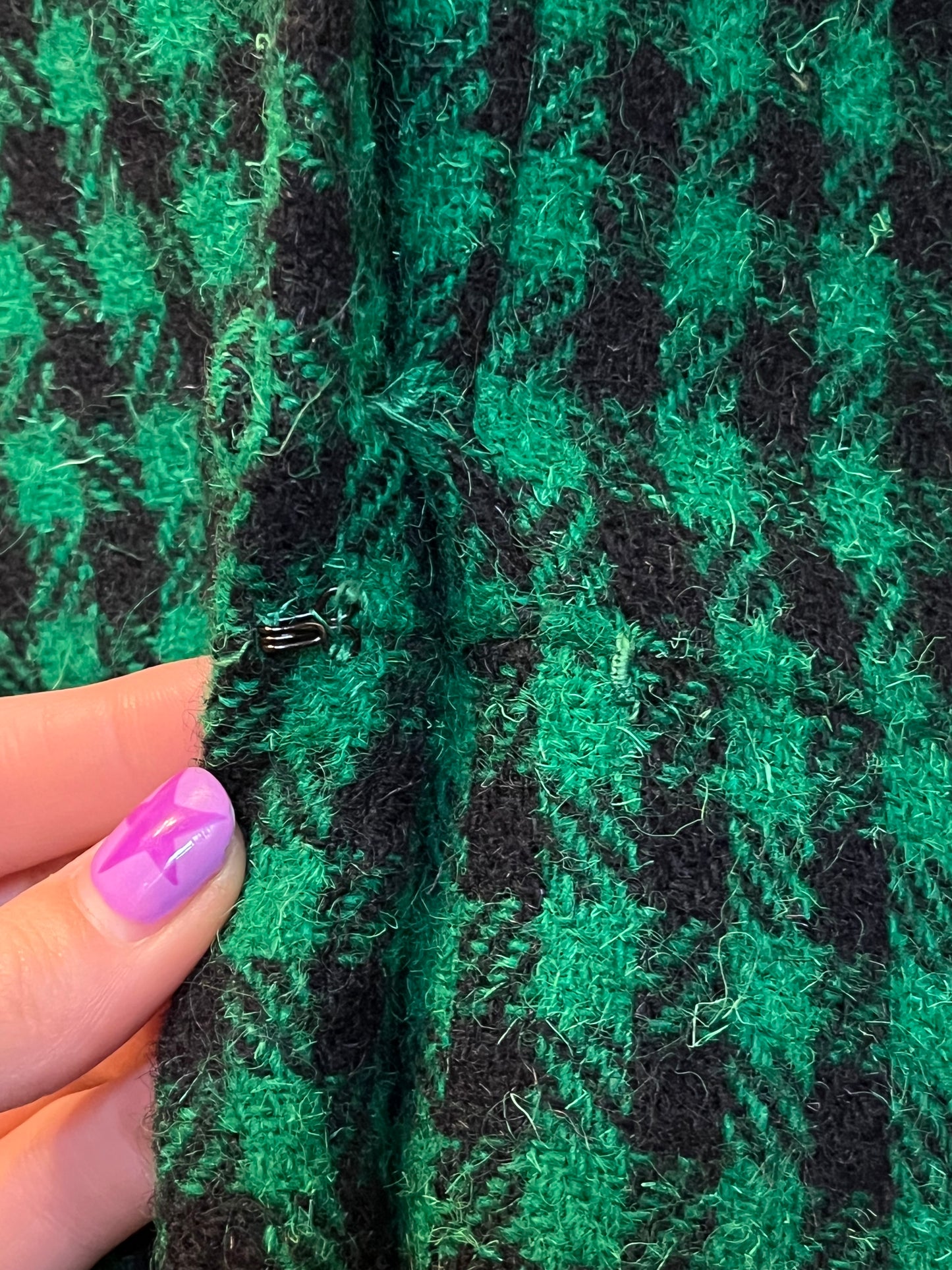 Vintage 1950s Green & Black Checked Wool Coat