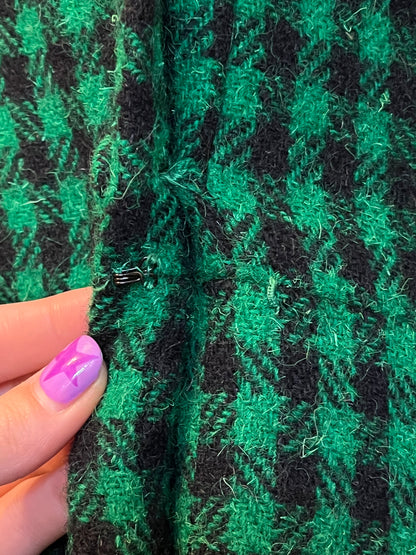 Vintage 1950s Green & Black Checked Wool Coat