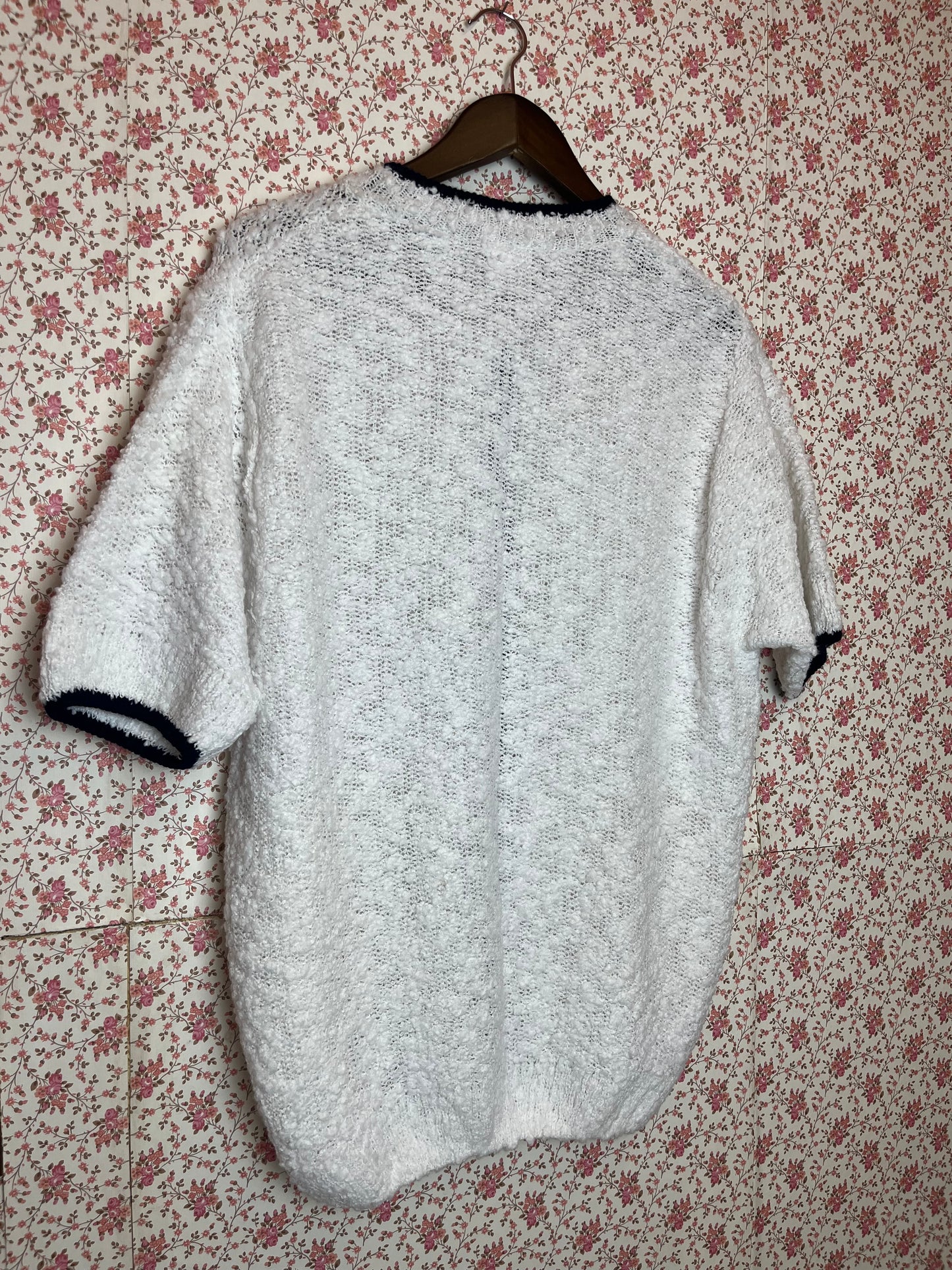 Vintage White Boucle Knit T-Shirt Cardigan