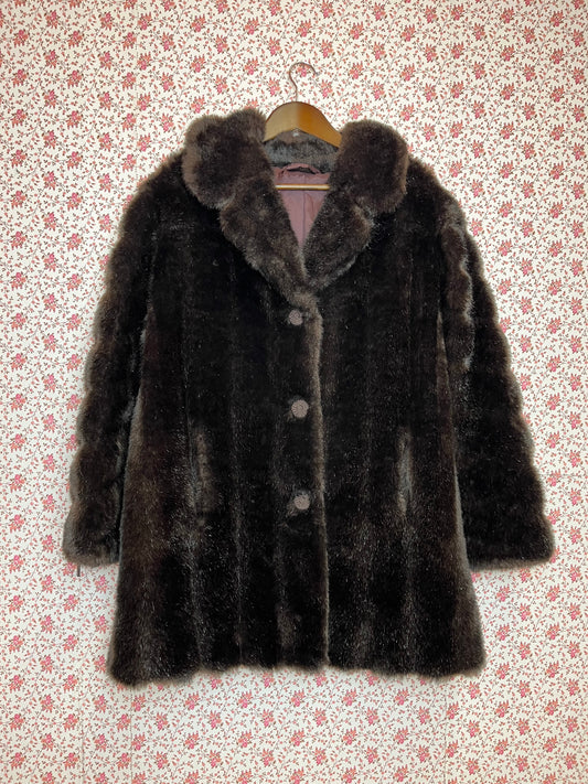 Vintage 1970s Faux Fur Short Black/Brown Coat