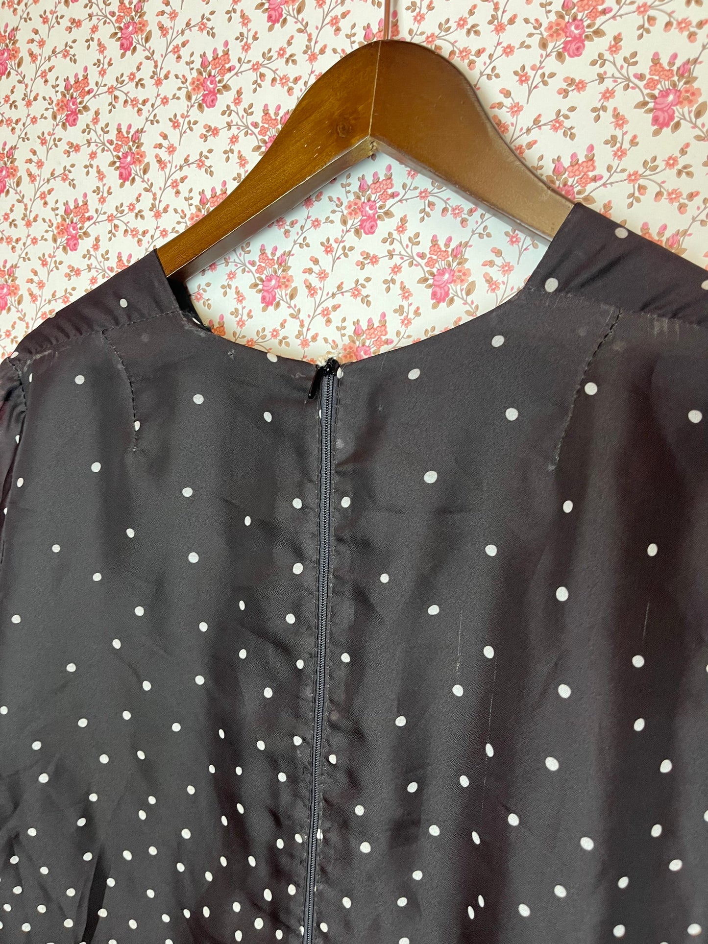 Vintage 1970s Hand Made Lily Print Spotted Mini Swing Dress