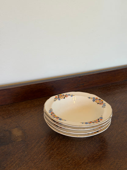 Vintage 1940s Set of 4 Vintage John Maddock & Sons Ivory Ware Floral Bowls