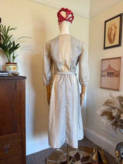 Vintage 1970s Richard Shops Striped Linen Blend Utility Dress - Size Medium