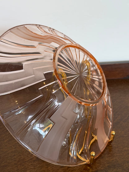 Vintage Pink Art Deco Glass Fruit Bowl
