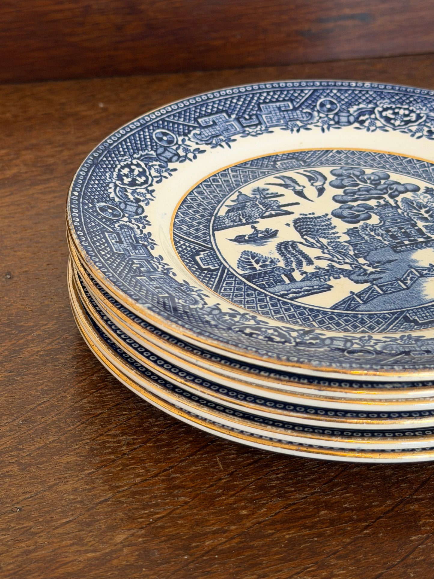 Vintage Staffordshire Blue & White Transferware Plate Set (6 Plates)