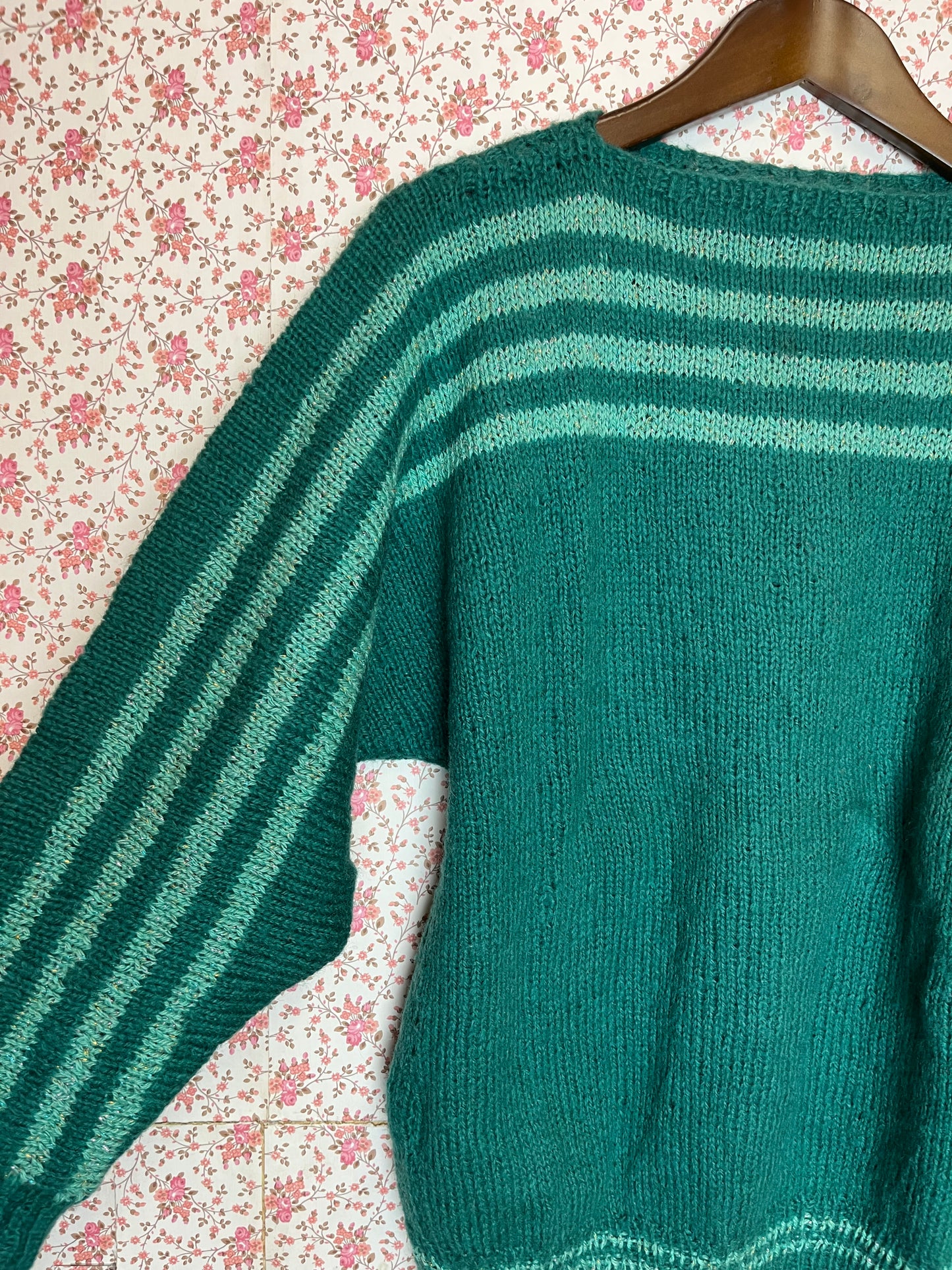 Vintage Hand Knitted Green Stripe Jumper