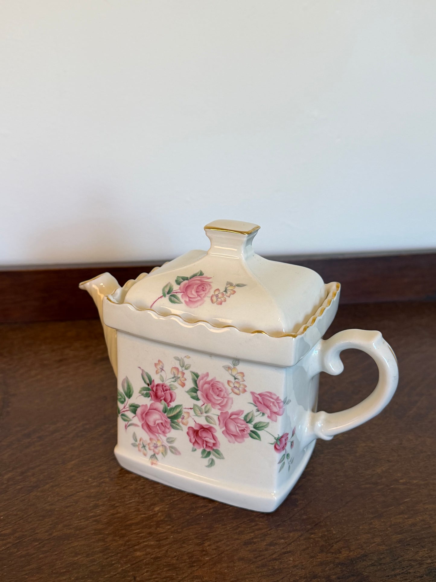 Vintage Sadler Made in England Square Rose Teapot