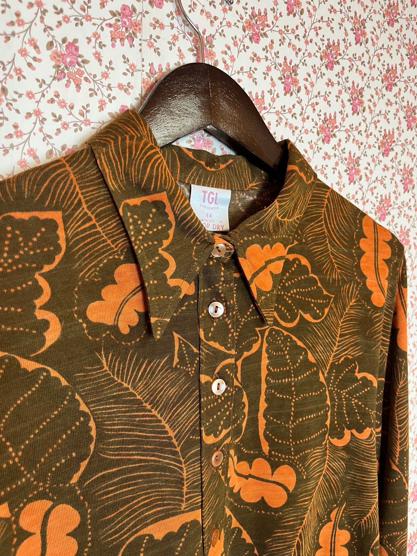 Vintage 1970s Printed Dagger Collar Popover Shirt