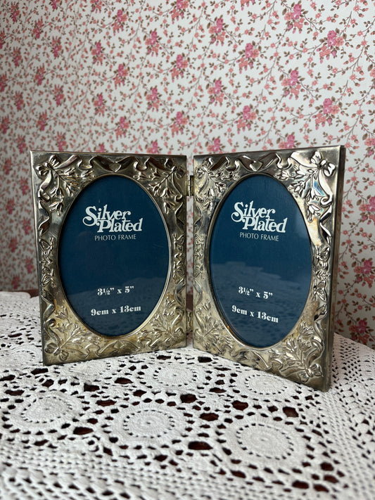 Vintage Silver Plated Double Folding Photo Frame