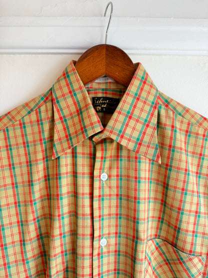 Vintage 1970s Menswear Multicolour Check Short Sleeve Shirt - Size X Large