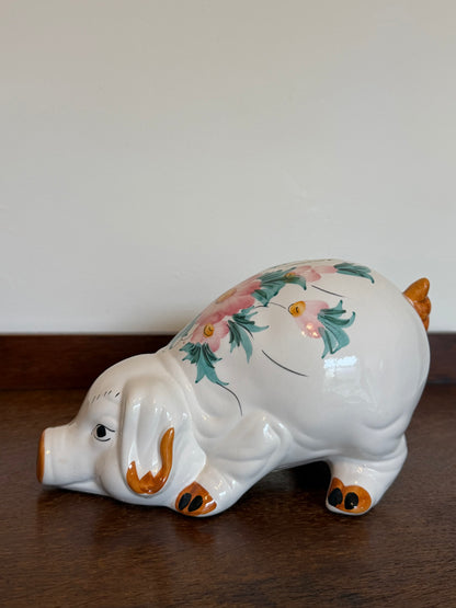Vintage 1960s Floral Ceramic Piggy Bank