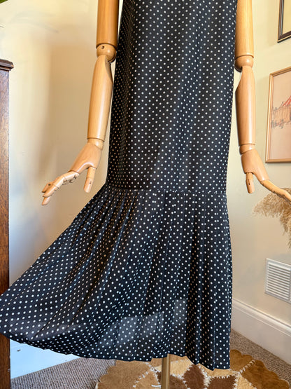 Vintage 1980s Polka Dot Drop Waist Dress - Size Medium