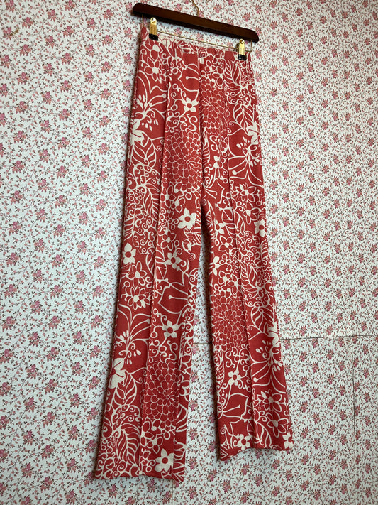 Vintage 1970s Coral Pink Floral Trousers
