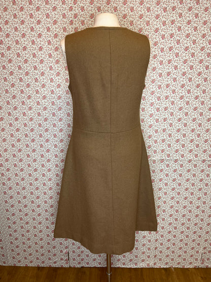 Vintage Tan Brown Wool Tweed Button Down Tunic Dress