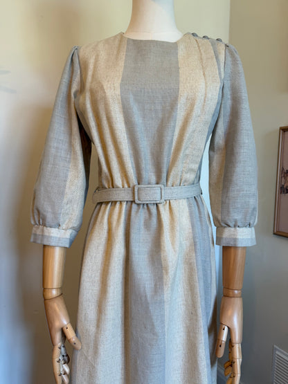 Vintage 1970s Richard Shops Striped Linen Blend Utility Dress - Size Medium