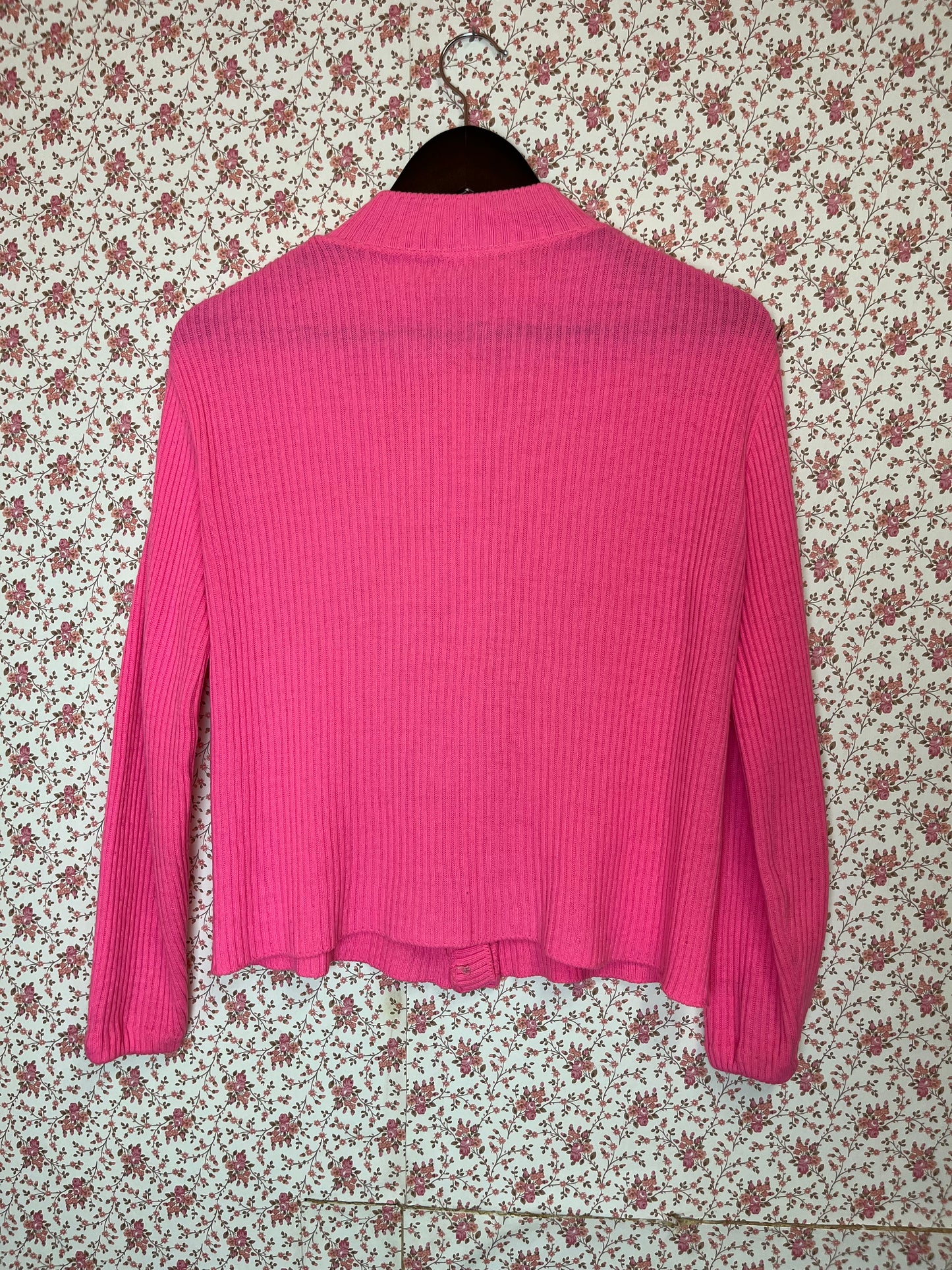 Vintage 1960s Neon Pink Ribbed Cardigan