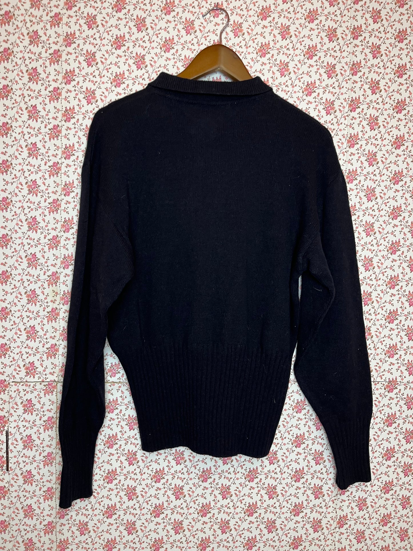 Vintage 1980s Bow Motif Collared Black Jumper