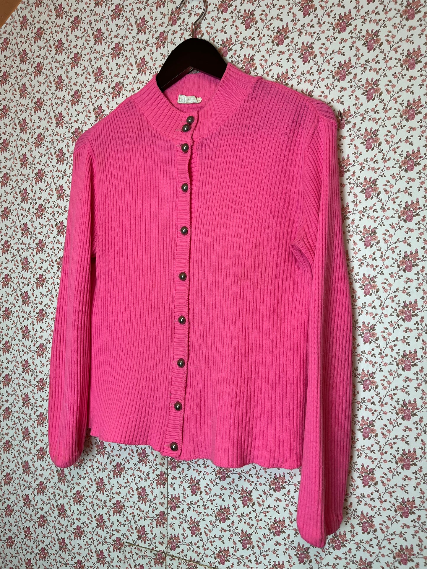 Vintage 1960s Neon Pink Ribbed Cardigan