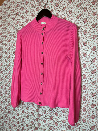 Vintage 1960s Neon Pink Ribbed Cardigan